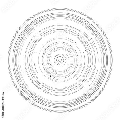 Geometric circular pattern with intricate orbital arcs and fine lines, perfect for science, technology, or abstract backgrounds, isolated on white background vector illustration