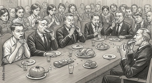 People Eating Money at Dinner Table