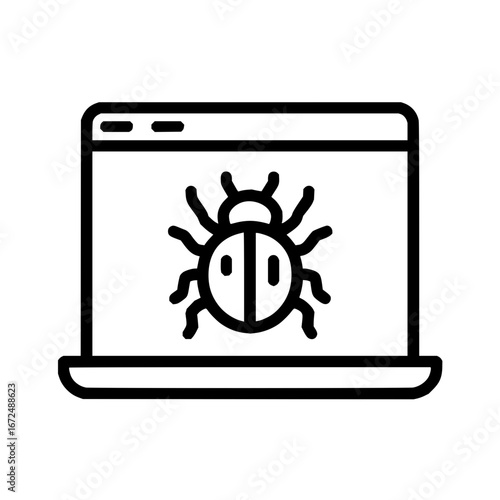 Laptop displaying a bug icon indicating a computer virus or malware infection on the screen device view
