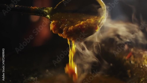 Hot Yellow dal. Cooking lentil for dinner.