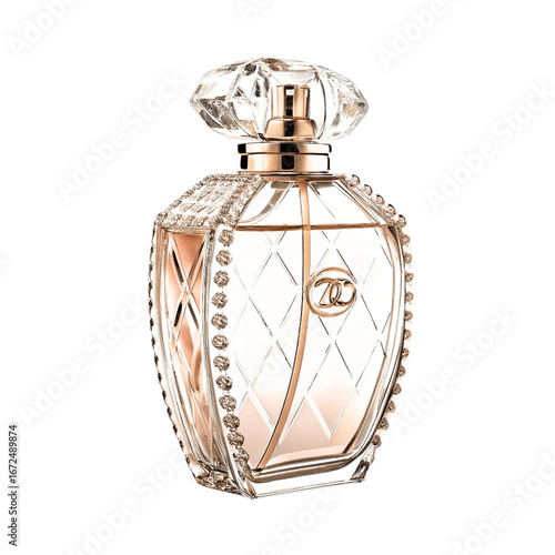 Elegant Crystal Perfume Bottle Isolated on White Transparent Background – Luxury Fragrance Design