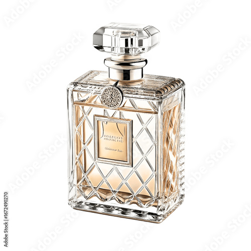 Elegant Crystal Perfume Bottle Isolated on White Transparent Background – Luxury Fragrance Design