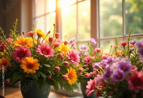 Wallpaper Mural vibrant floral arrangements bathed natural light capturing colorful petals lush foliage joyful home decor, flower, leaf, plant, bloom, garden, orchid, rose Torontodigital.ca