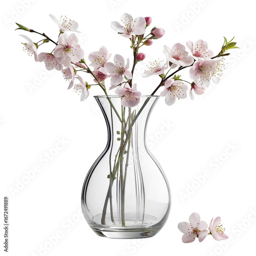 Elegant Pink Lily Flower Bouquet in Clear Glass Vase – Isolated Transparent Background PNG Design