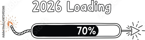 Happy new year 2024 loading progress bar with exploding fuse symbolizing anticipation and countdown silhouette