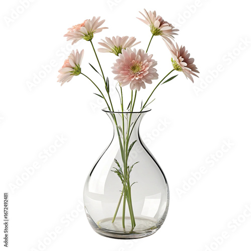Elegant Pink Lily Flower Bouquet in Clear Glass Vase – Isolated Transparent Background PNG Design