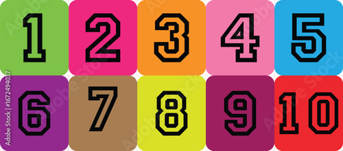 Set of numbers. Number circles set 1 to 10. Set of Round 1-10 numbers icon for education. Bullet point number icons collection 1-10. Numeral typographic line and flat icons set. Vector illustration.