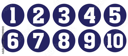 Set of numbers. Number circles set 1 to 10. Set of Round 1-10 numbers icon for education. Bullet point number icons collection 1-10. Numeral typographic line and flat icons set. Vector illustration.