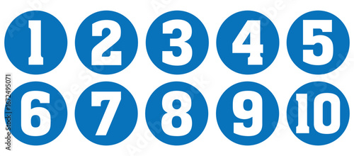 Set of numbers. Number circles set 1 to 10. Set of Round 1-10 numbers icon for education. Bullet point number icons collection 1-10. Numeral typographic line and flat icons set. Vector illustration.