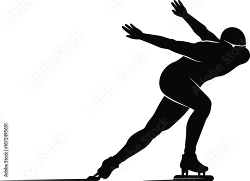Speed skater silhouette – athletic figure skating fast on ice, winter sports vector icon, extreme ice skating illustration