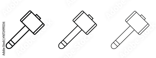 Wooden mallet icon in outline stroke style symbol.