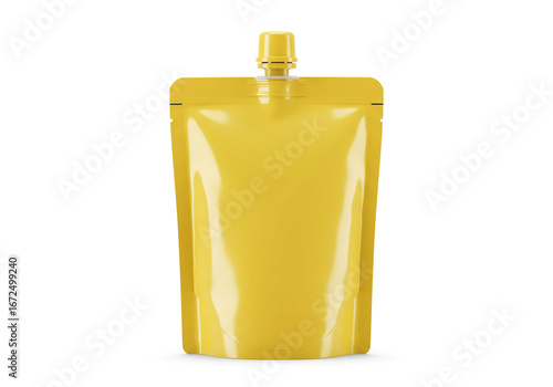 Yellow blank pouch mockup with cap for food, beverage, or cosmetic product branding