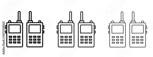 Two way radio icon in outline stroke style symbol.
