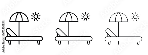 Sun bed icon in outline stroke style symbol.