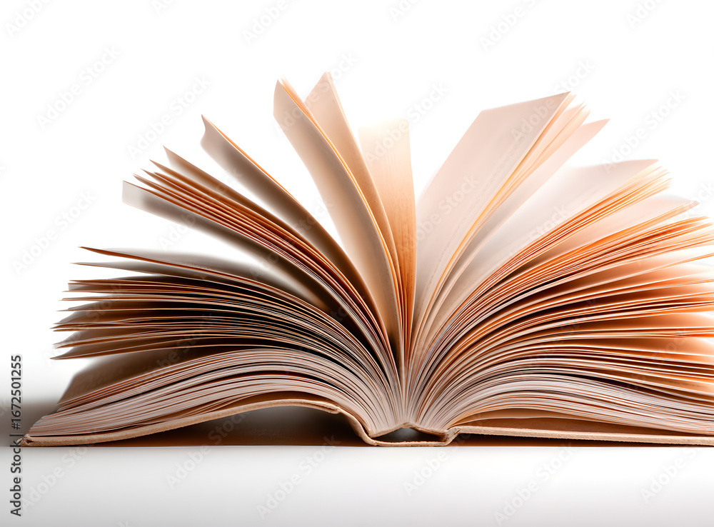Fototapeta premium Opened book browsing pages shuffling, isolated