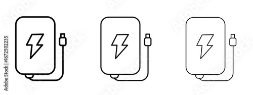 Power bank icon in outline stroke style symbol.