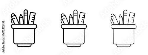 Pencil holder icon in outline stroke style symbol.