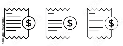 Paper receipt icon in outline stroke style symbol.