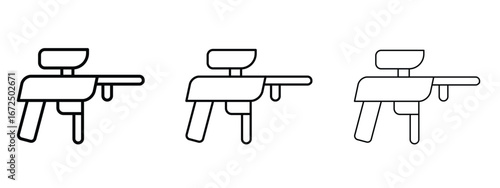 Paintball gun icon in outline stroke style symbol.