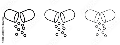 Open Capsule Pill icon in outline stroke style symbol.