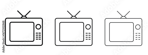 Old television icon in outline stroke style symbol.