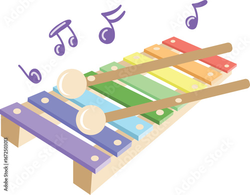 Hand drawn vector illustration of xylophone, children cartoon style