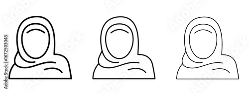 Muslim woman icon in outline stroke style symbol.