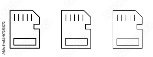 Memory card icon in outline stroke style symbol.