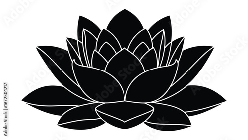Lotus Silhouette: A bold, minimalist silhouette of a lotus flower, its petals intricately arranged, a timeless symbol of purity, enlightenment, and inner peace.