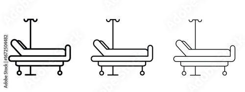 Hospital bed icon in outline stroke style symbol.