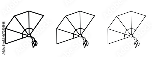 Hand fan icon in outline stroke style symbol.