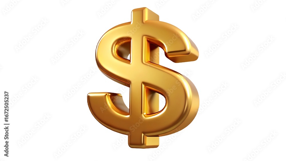 Fototapeta premium Shiny golden dollar sign symbol on a white background