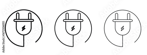 Electric plug icon in outline stroke style symbol.