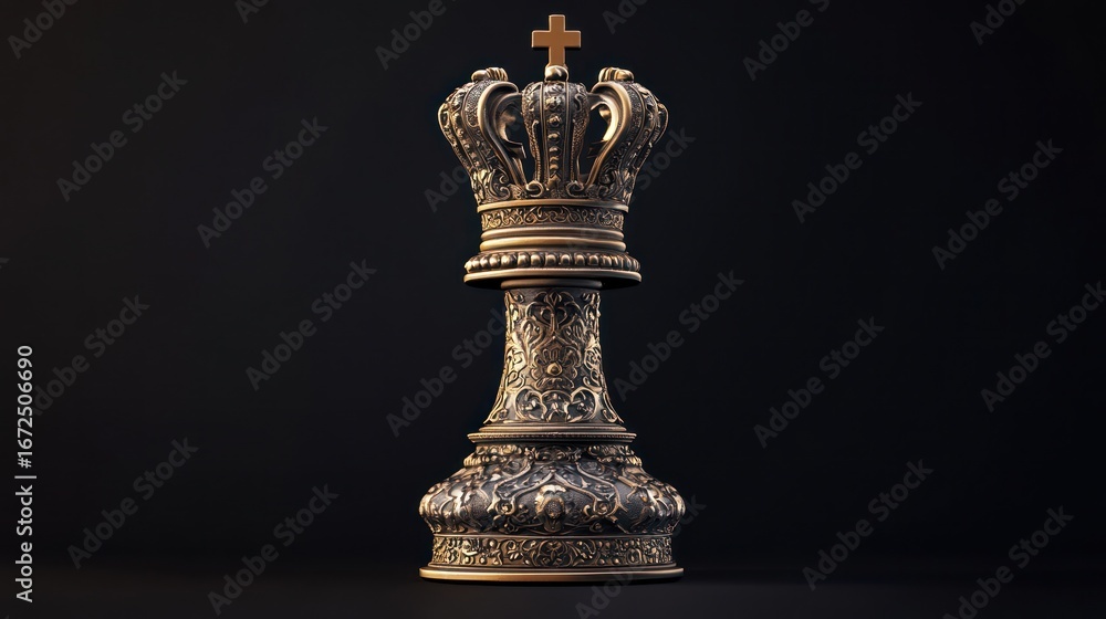 Fototapeta premium Ornate gold chess king on black backdrop