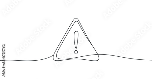 Single Line Drawing of a Warning Sign with Exclamation Mark Symbolizing Alert and Caution Vector Illustration