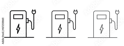 Charging station icon in outline stroke style symbol.