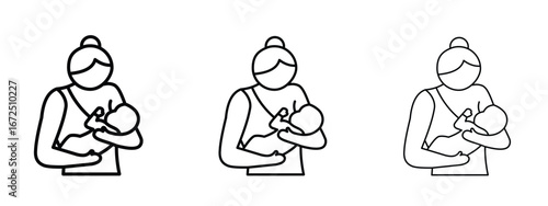 Breastfeeding icon in outline stroke style symbol.