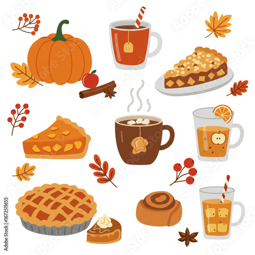 Cozy autumn treats and drinks perfect for fall celebrations with pumpkin pie, tea, and more