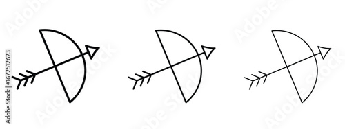 Archery icon in outline stroke style symbol.