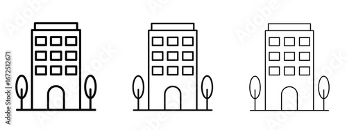 Apartment icon in outline stroke style symbol.