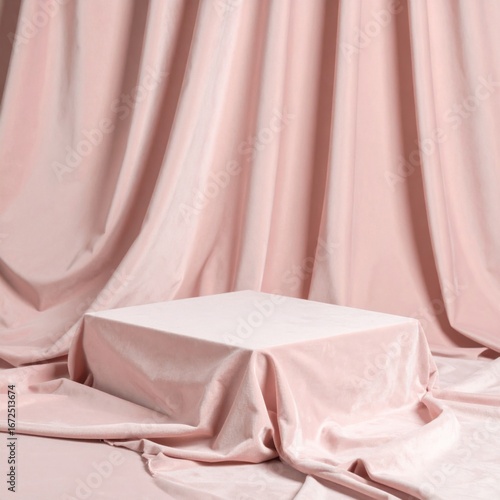 Soft Pink Fabric Drape Background with a Covered Podium Center Stage Display
