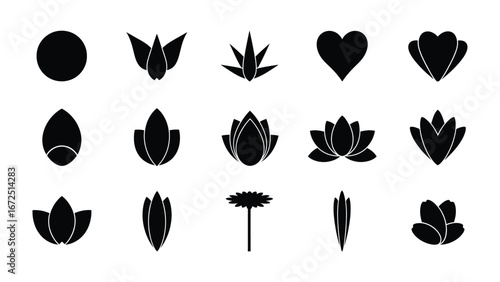 Floral Silhouette Collection: A captivating array of monochrome botanical silhouettes, each carefully crafted with artistic detail, forms a visually stunning assortment suitable for design needs.