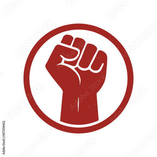 Bold Symbol of Solidarity A Brownish-Red Fist Encased in a Circular Border Depicting Unity Resistance and Empowerment