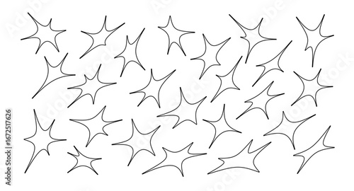 set of abstract stars shapes and flowers, geometric line collection star icons explosion, modern design for card, invitation, wallpaper, poster