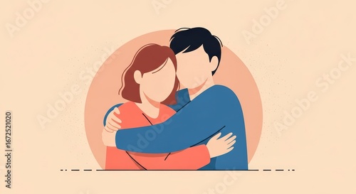 Couple Embracing in Warm Colors with Soft Background
