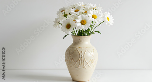 Wallpaper Mural Decorative ceramic vase with white daisies, isolated on pure white background Torontodigital.ca