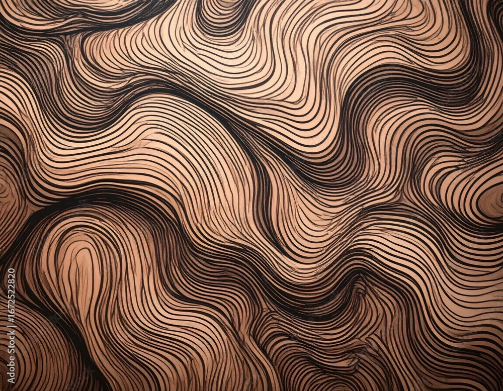 Fototapeta premium Abstract Topographic Texture with Brown and Black Curved Lines Background Pattern