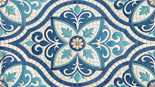 Intricate blue and white floral pattern with a vintage feel