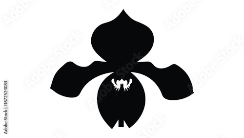 Mysterious Orchid Silhouette: A minimalist silhouette of an iris, its petals elegantly displayed in bold black against a clean, neutral backdrop, conveying a sense of refined elegance.