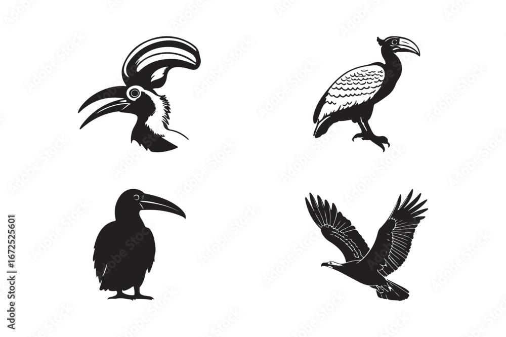 Fototapeta premium Vintage style illustrations of four distinct birds